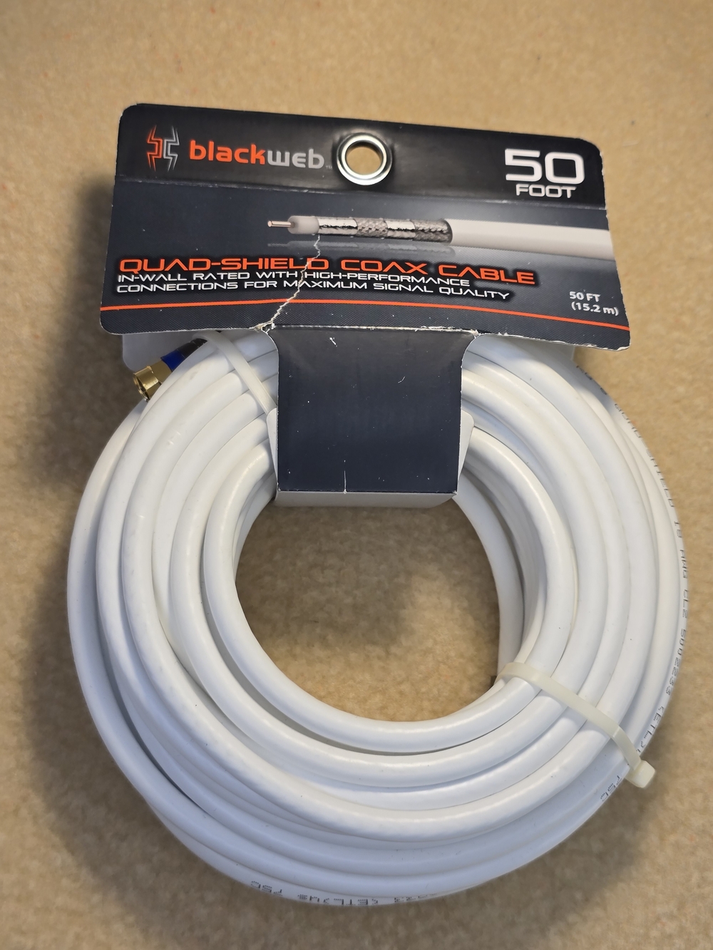 Blackweb Quad-Shield 50 Foot  Coax Cable - White New